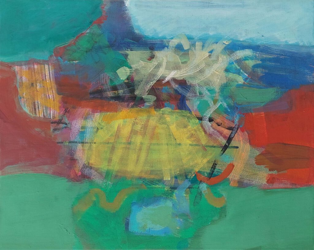 „Feuerberge“ 2/4, Ei-Öltempera auf Leinwand, 40,5 x 50 cm, 2024