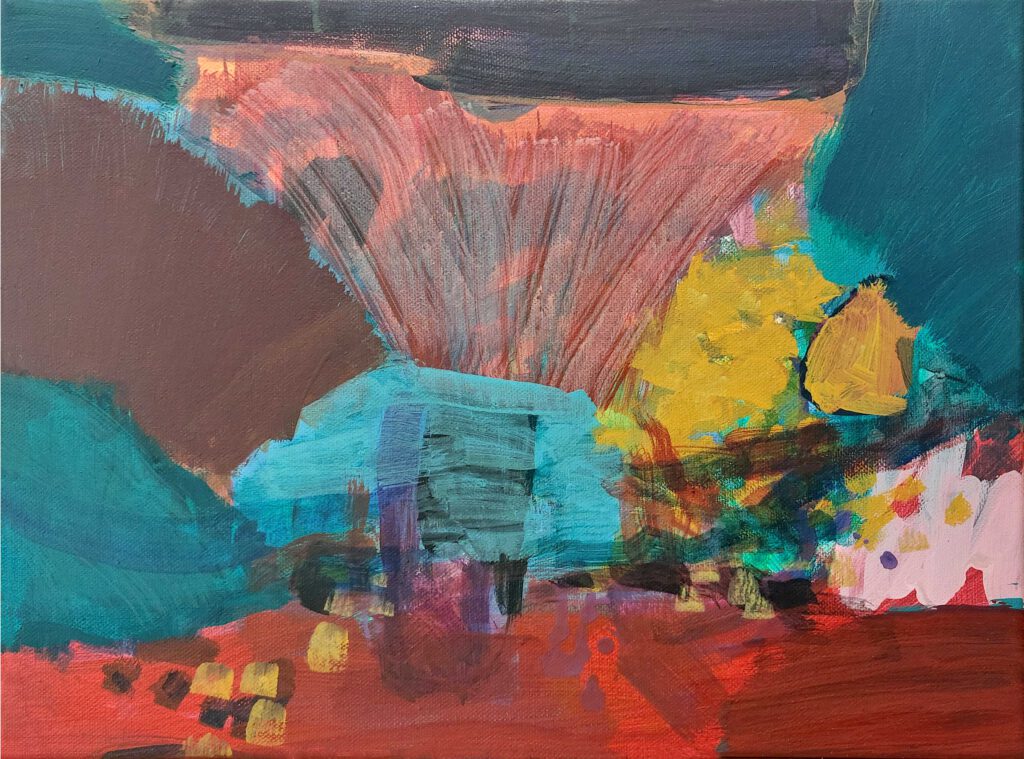 „Feuerberge“ 4/4, Ei-Öltempera auf Leinwand, 40,5 x 50 cm, 2024