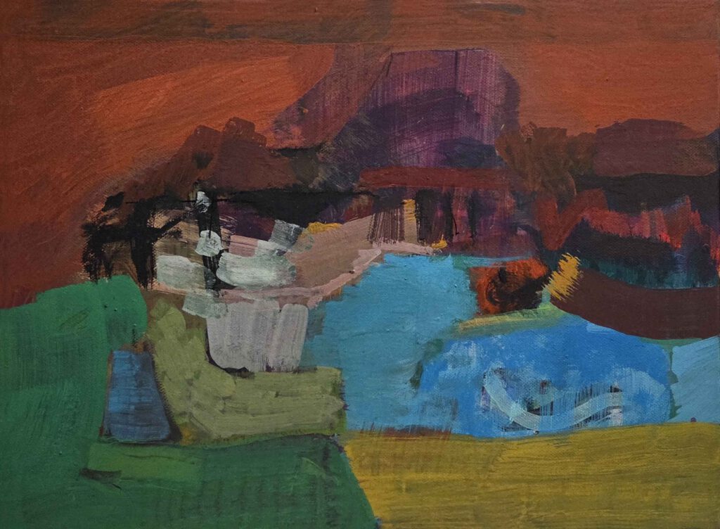 „Feuerberge“ 5/6, Ei-Öltempera auf Leinwand, 40,5 x 50 cm, 2025